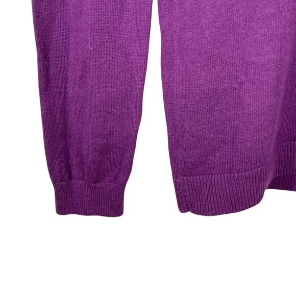 Lands’ End Cotton Cashmere Purple V-Neck Sweater Sequin Trim Size M - Picture 6 of 9